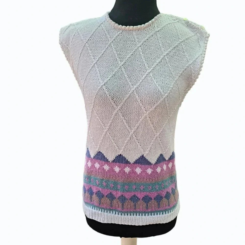 Vintage Robert Scott  Geometric Design Sleeveless Sweater Vest Small 80s Retro